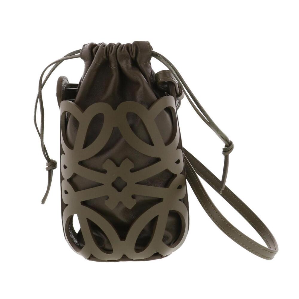LOEWE Anagram Cutout Bag Shoulder Messenger Khaki Green Leather